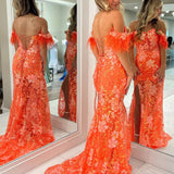 Jalea | Orange Sweetheart Mermaid Lace Long Prom Dresses With Split