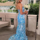 Jalea | Orange Sweetheart Mermaid Lace Long Prom Dresses With Split