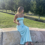 Jelissa | Spaghetti Straps Sheath Aqua Blue Prom Dress Formal Satin Party Dress