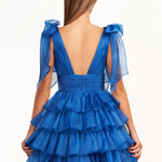 KissDress Trendy  A-Line Royal Blue Tiered Homecoming Dress with Bow | Crafted from durable polyester, the V-neckline frames your face beautifully. Shine bright on your special night in this comfortable and luxurious dress.