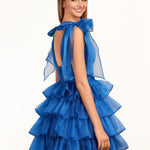 KissDress Trendy  A-Line Royal Blue Tiered Homecoming Dress with Bow | Crafted from durable polyester, the V-neckline frames your face beautifully. Shine bright on your special night in this comfortable and luxurious dress.