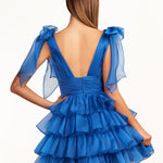 KissDress Trendy  A-Line Royal Blue Tiered Homecoming Dress with Bow | Crafted from durable polyester, the V-neckline frames your face beautifully. Shine bright on your special night in this comfortable and luxurious dress.