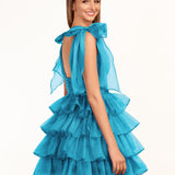 KissDress Trendy  A-Line Royal Blue Tiered Homecoming Dress with Bow | Crafted from durable polyester, the V-neckline frames your face beautifully. Shine bright on your special night in this comfortable and luxurious dress.