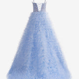 Jordan | Sky Blue A-Line Tiered Sequins Tulle Long Prom Dress