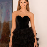 Kennedi | Black Velvet Sweetheart Ruffles Short Homecoming Dress