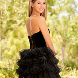 Kennedi | Black Velvet Sweetheart Ruffles Short Homecoming Dress