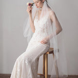 Knee Length Juliet Cap Veils Asymmetrical Hem Bridal Veil