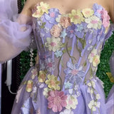 Kylena | Lavender A-Line Strapless Tulle Prom Dress with 3D Flowers