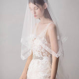 Lace Hemline Ivory Tulle Wedding Veils