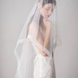 Lace Hemline Ivory Tulle Wedding Veils