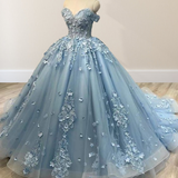 Acacia | Lace Sky Blue Off the Shoulder Ball Gown Quinceanera Dresses