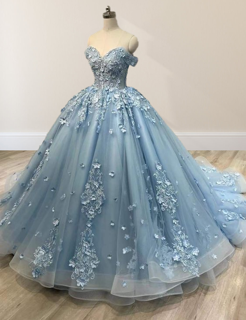 Acacia | Lace Sky Blue Off the Shoulder Ball Gown Quinceanera Dresses