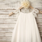 Lace Cap Sleeves Boho Chiffon Flower Girl Dress