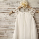 Lace Cap Sleeves Boho Chiffon Flower Girl Dress