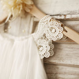 Lace Cap Sleeves Boho Chiffon Flower Girl Dress