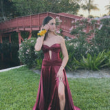 Leif | Sweetheart Burgundy Keyhole A Line Long Prom Dress