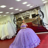 Ball Gown Lace Off-the-Shoulder Lavender Quinceanera Dress