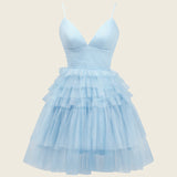 Layla |A-Line Deep V Neck Tiered Homecoming Dress