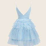 Layla |A-Line Deep V Neck Tiered Homecoming Dress