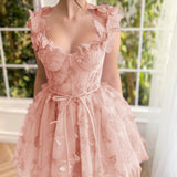 Natalie | Aline Short Tulle Prom Dress with 3D Butterflies