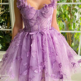 Natalie | Aline Short Tulle Prom Dress with 3D Butterflies