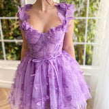 Natalie | Aline Short Tulle Prom Dress with 3D Butterflies