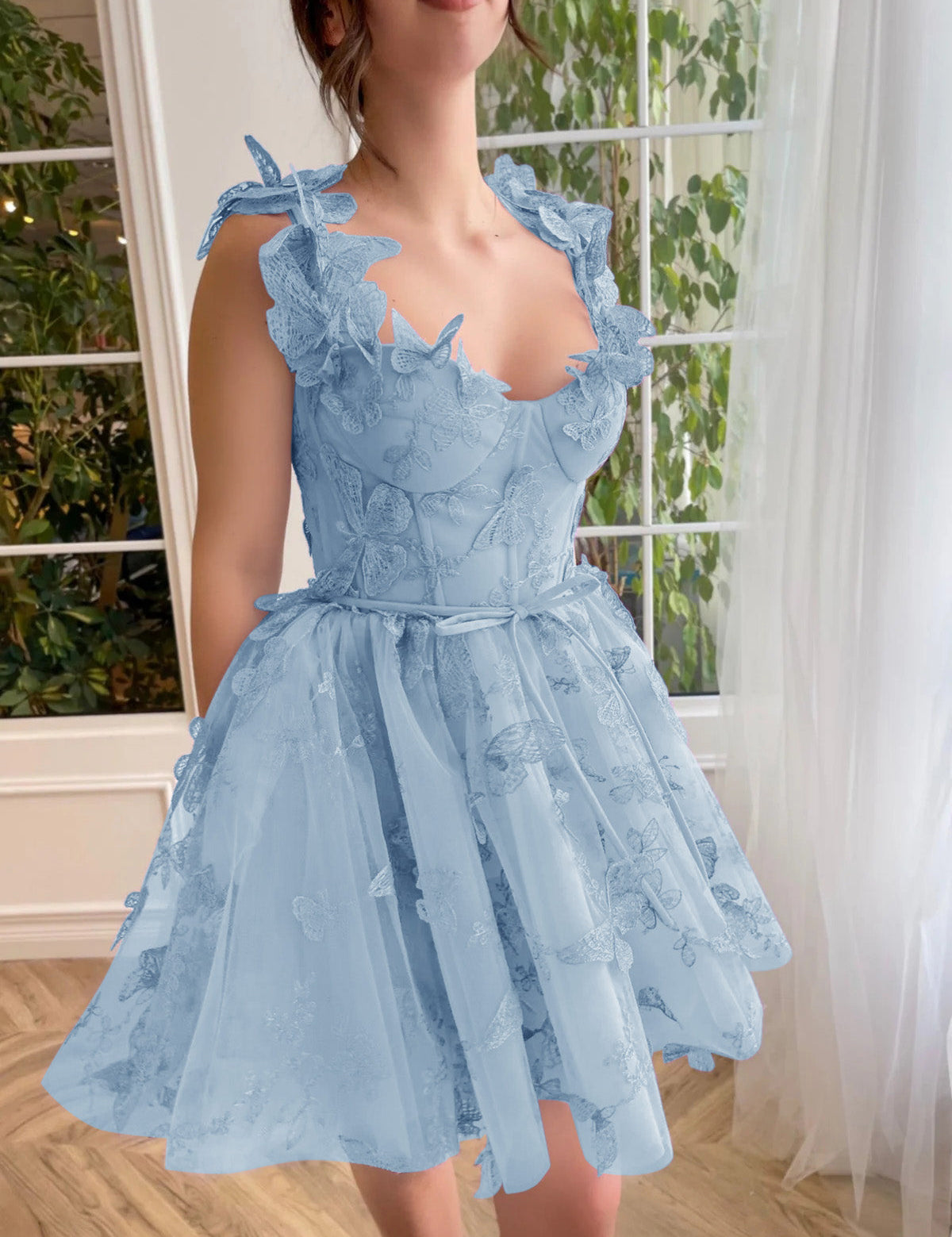 Natalie | Aline Short Tulle Prom Dress with 3D Butterflies