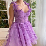 Natalie | Aline Short Tulle Prom Dress with 3D Butterflies