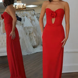 Lindy | Red Sweetheart Satin Mermaid Long Prom Dress