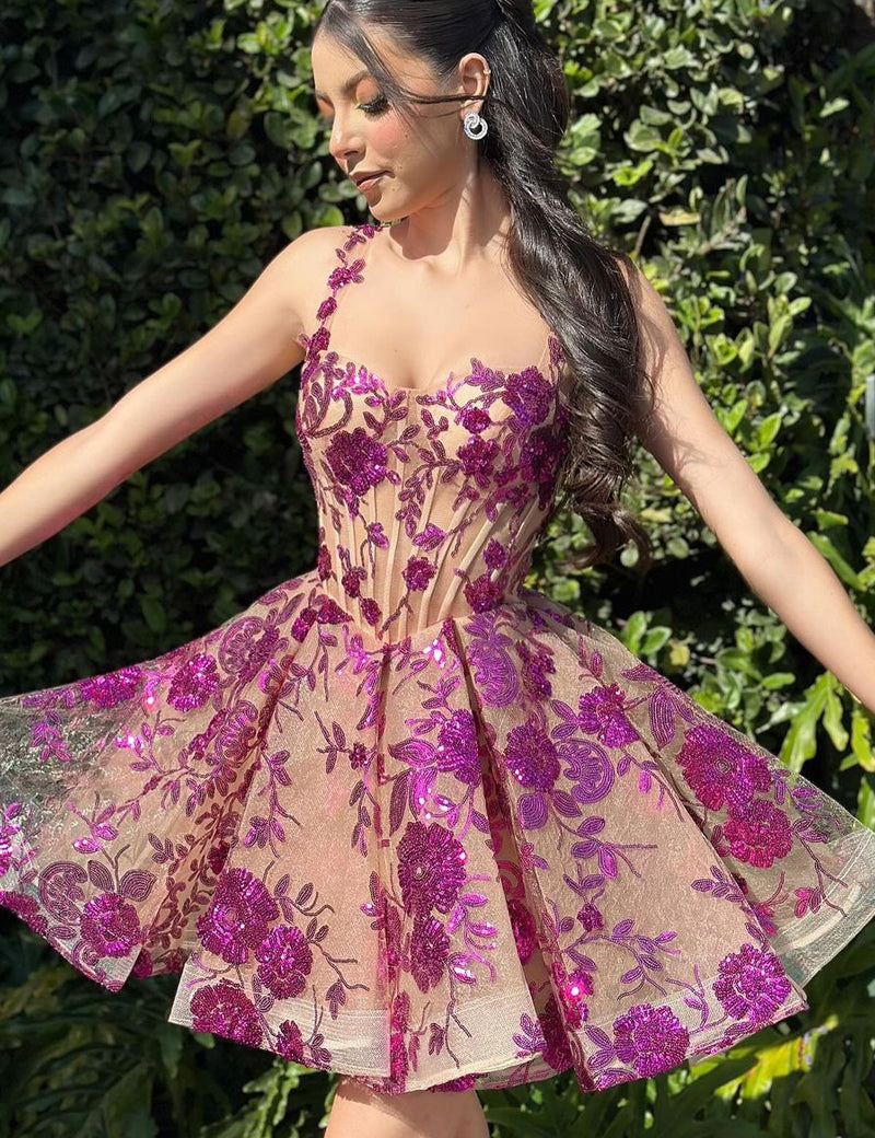 Lovely A-Line Purple Sequins Appliques Sweetheart Short Homecoming Dress