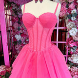 Lula | Hot Pink Ball Gown Tiered Tulle Long Prom Dress