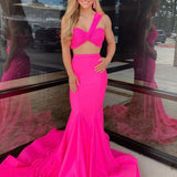 Maven | Hot Pink Two Piece One Shoulder Satin Mermaid Prom Dress