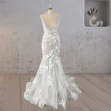 Mermaid Bohemian Lace Illusion V-Neck Wedding Dress