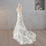 Mermaid Bohemian Lace Illusion V-Neck Wedding Dress