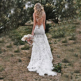 Mermaid Bohemian Lace Illusion V-Neck Wedding Dress