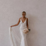 Mermaid Deep V-Neck Backless White Wedding Dress