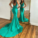 Molly |Mermaid Deep V-Neck Beaded Satin Long Prom Dress