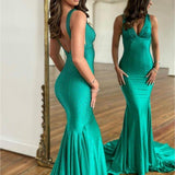 Molly |Mermaid Deep V-Neck Beaded Satin Long Prom Dress