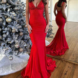 Molly |Mermaid Deep V-Neck Beaded Satin Long Prom Dress