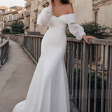 Mermaid Long Sleeves Wedding Dresses With Off-The-Shoulder Elastic Satin Simple