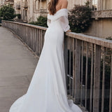 Mermaid Long Sleeves Wedding Dresses With Off-The-Shoulder Elastic Satin Simple