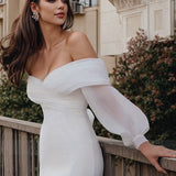 Mermaid Long Sleeves Wedding Dresses With Off-The-Shoulder Elastic Satin Simple