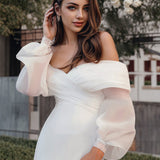 Mermaid Long Sleeves Wedding Dresses With Off-The-Shoulder Elastic Satin Simple