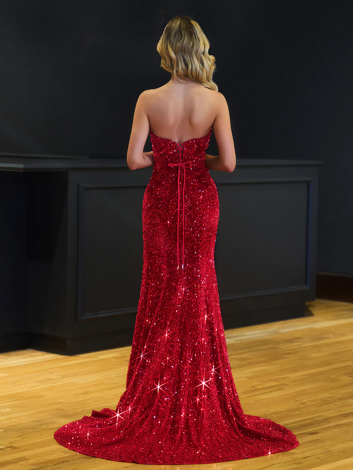 Dahlia |Mermaid Strapless Sequins Long Prom Dress with Slit