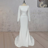 Mermaid Scoop Neck V Back Satin Wedding Dress