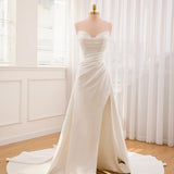 Mermaid Strapless Satin Wedding Dress With Convenient Detachable Skirt