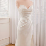 Mermaid Strapless Satin Wedding Dress With Convenient Detachable Skirt