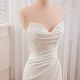 Mermaid Strapless Satin Wedding Dress With Convenient Detachable Skirt