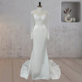 Mermaid White Lace Covered Button Back Wedding Dress