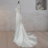 Mermaid White Lace Covered Button Back Wedding Dress